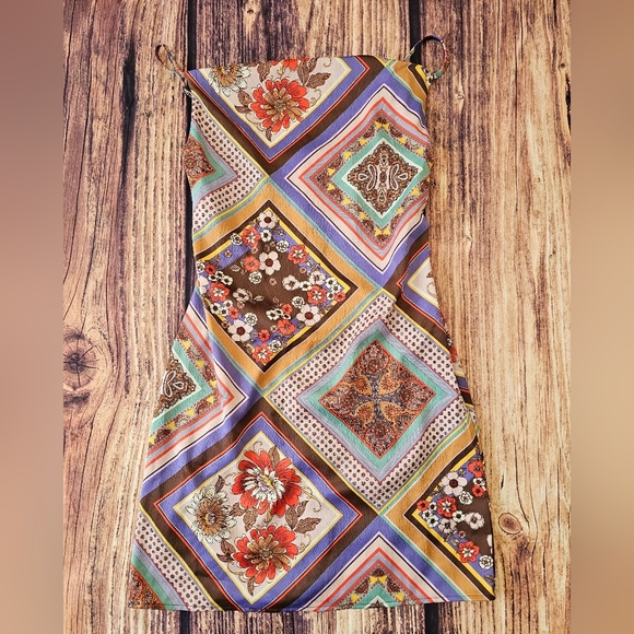 Urban Outfitters Mallory Slip Dress Size XS Scarf Print Form Fitting Back Zipper - Picture 6 of 10